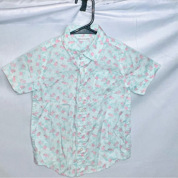 Janie and Jack Tropical Print Button Down Boys Size 4 Short Sleeve Shirt - Picture 3 of 5
